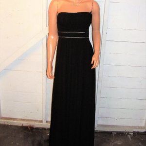 BCBG Maxazria Black Silver Trim Ruched Strapless Maxi Dress M